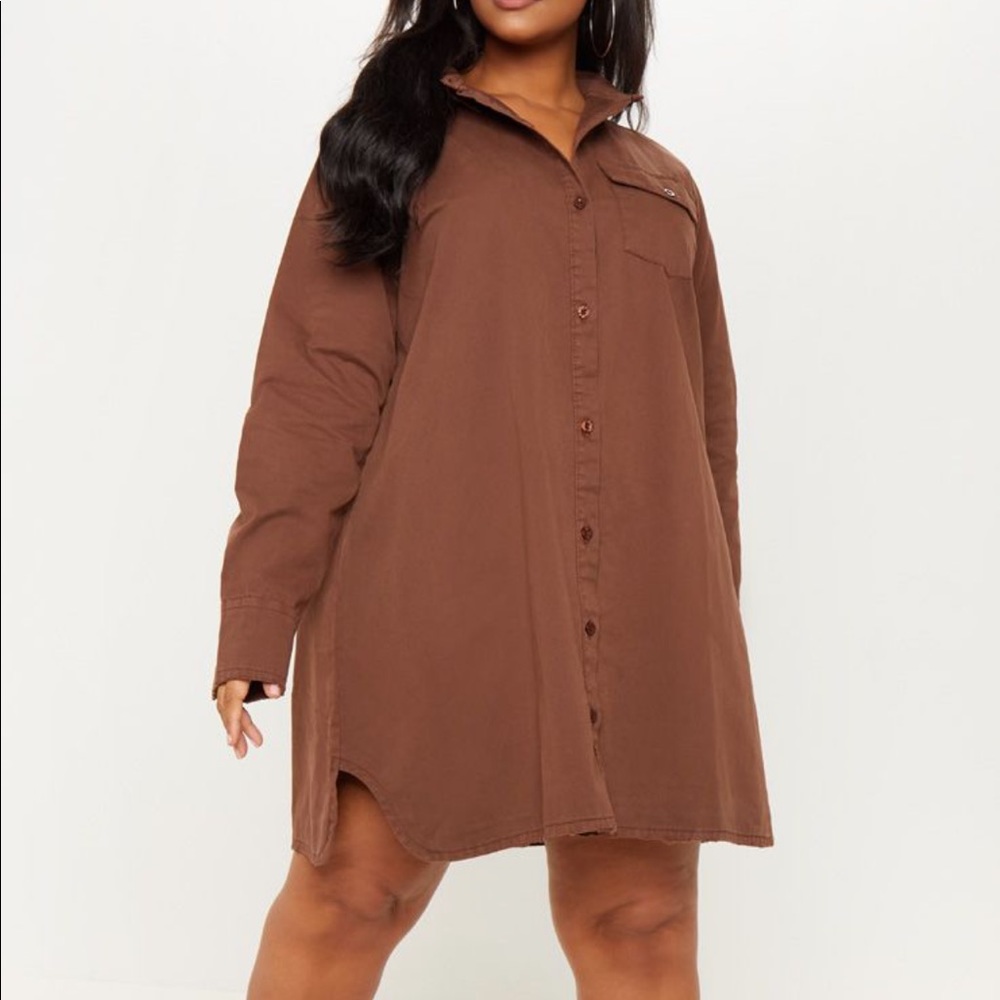 *SOLD* Chocolate Brown Oversized Denim Shirt Dress